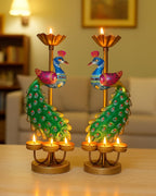 Handcrafted Peacock Tea Light Candle Holder Set