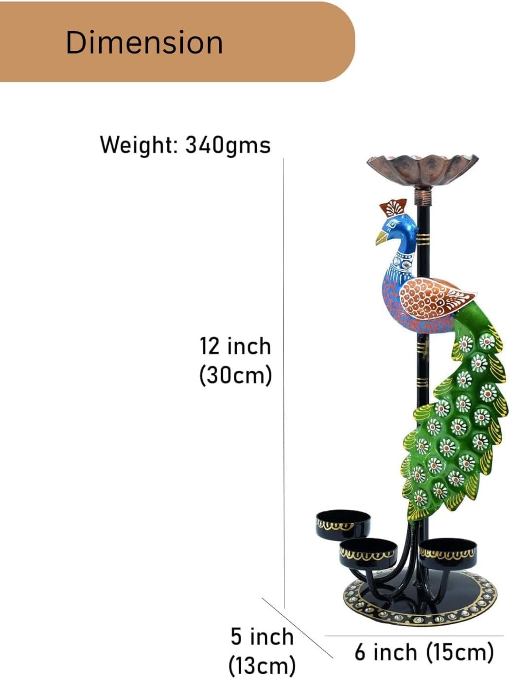 Handcrafted Peacock Tea Light Candle Holder Set
