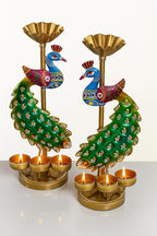 Handcrafted Peacock Tea Light Candle Holder Set
