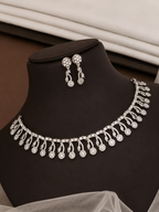 Elegant American Diamond Silver Necklace Set with Earrings