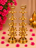 Beautiful Brass Peacock Deepam Lamp Set