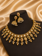 Brass High Gold Antique Necklace Set with Earrings
