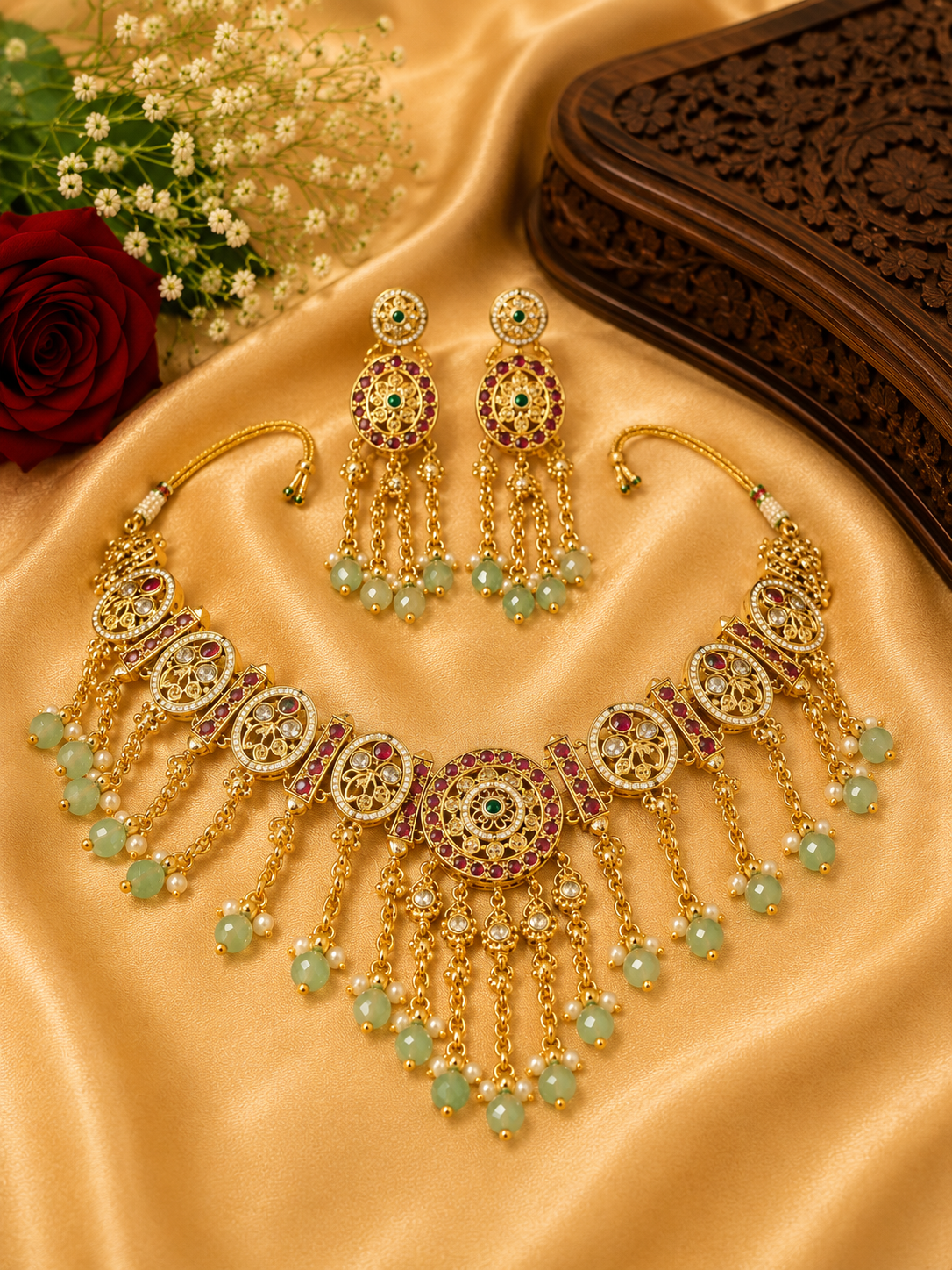 Royal Heritage Brass High Gold Finish Necklace Set with Earrings