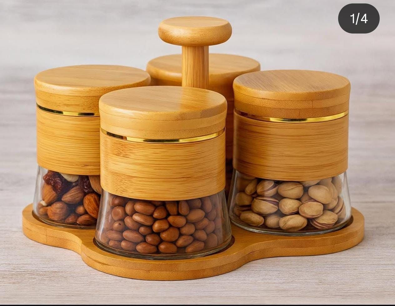 Crystal Serving Jar Set with Bamboo Lids & Tray