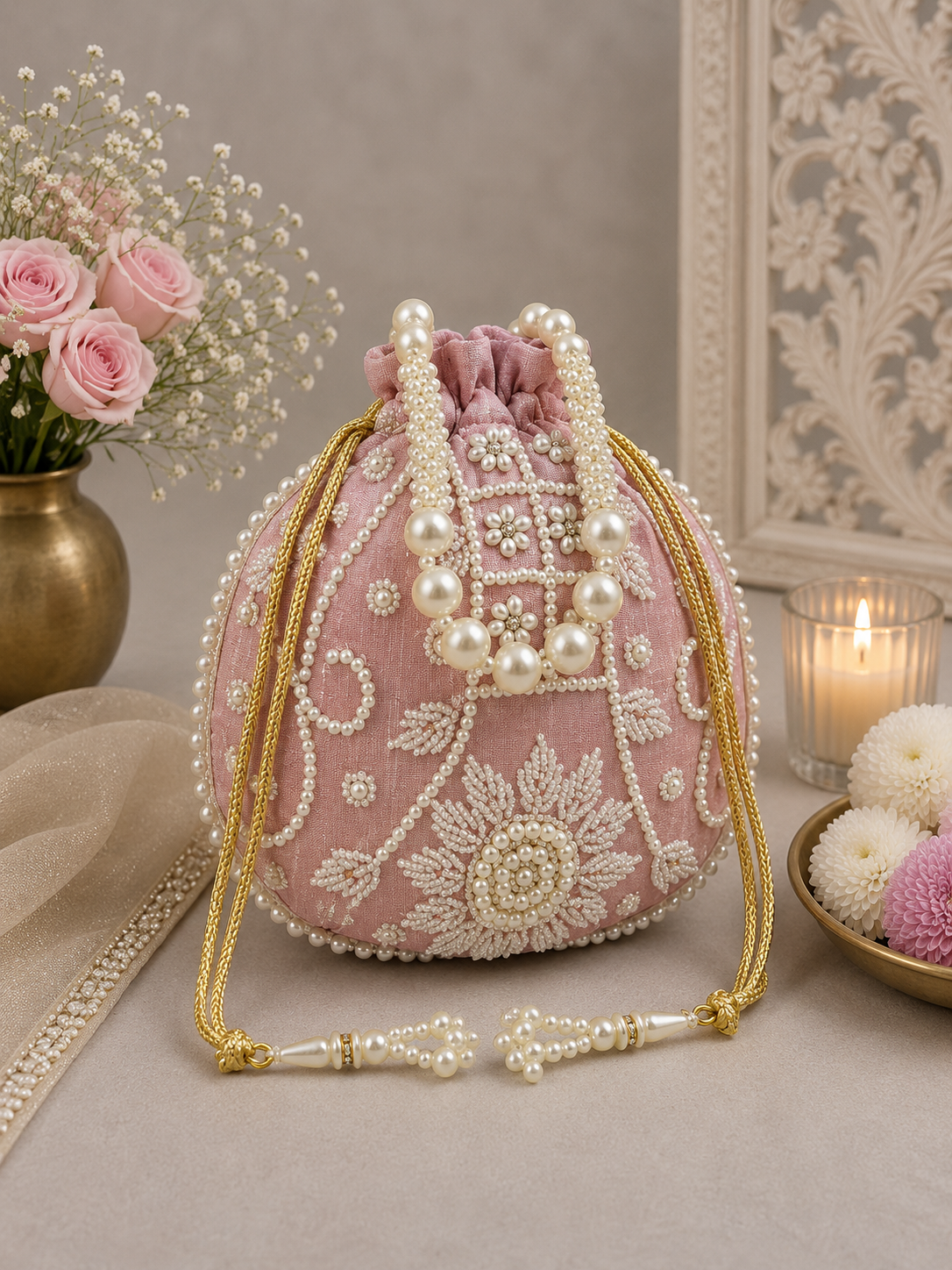 Elegant Pearl Embroidered Designer Potli Bag