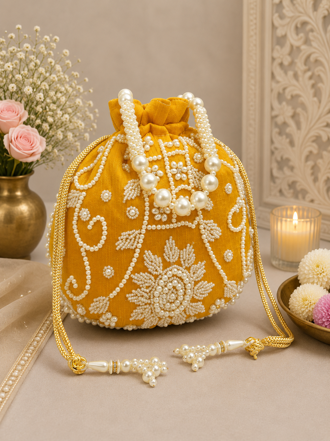 Elegant Pearl Embroidered Designer Potli Bag
