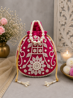Elegant Pearl Embroidered Designer Potli Bag