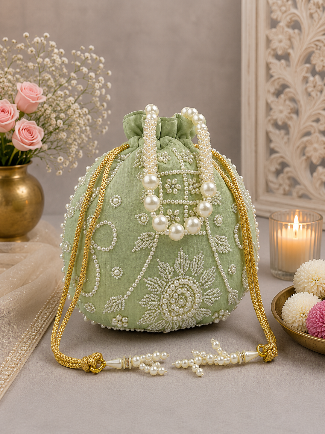 Elegant Pearl Embroidered Designer Potli Bag