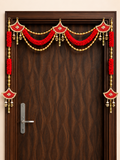 Diya Shape Red & Gold Toran Set (3 Pieces)