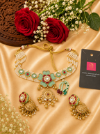 Elegant Mint Green Floral Choker Necklace Set with Earrings – Premium Finish