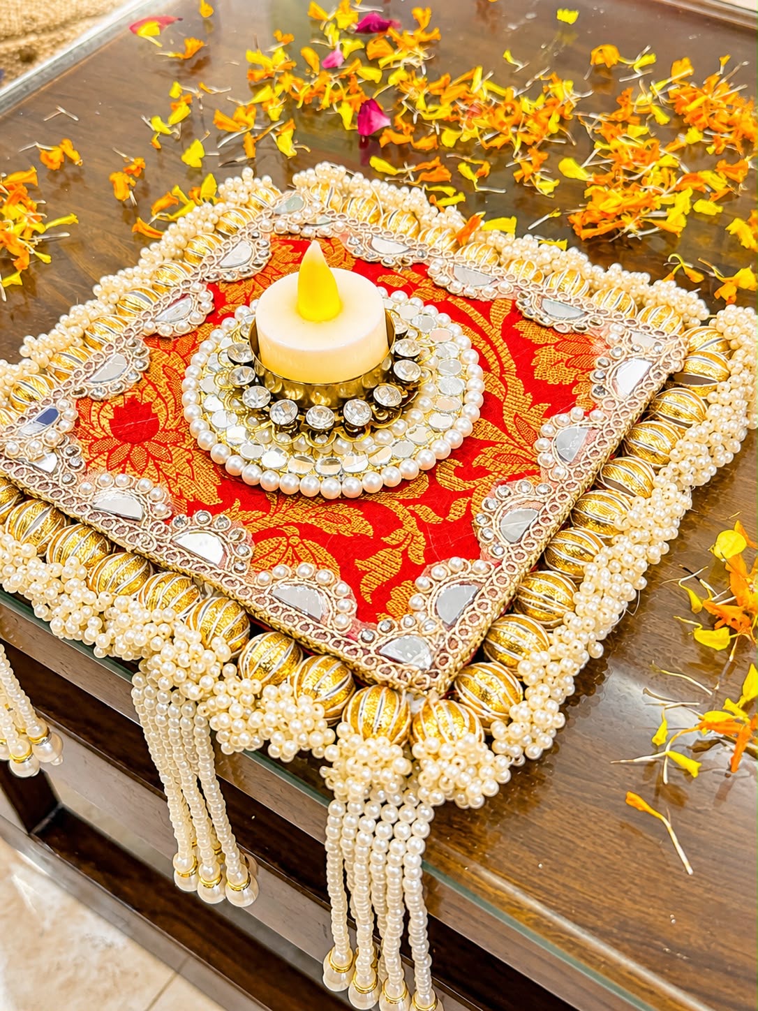 Exquisite Indian Rangoli with Mirror & Kardana Detailing