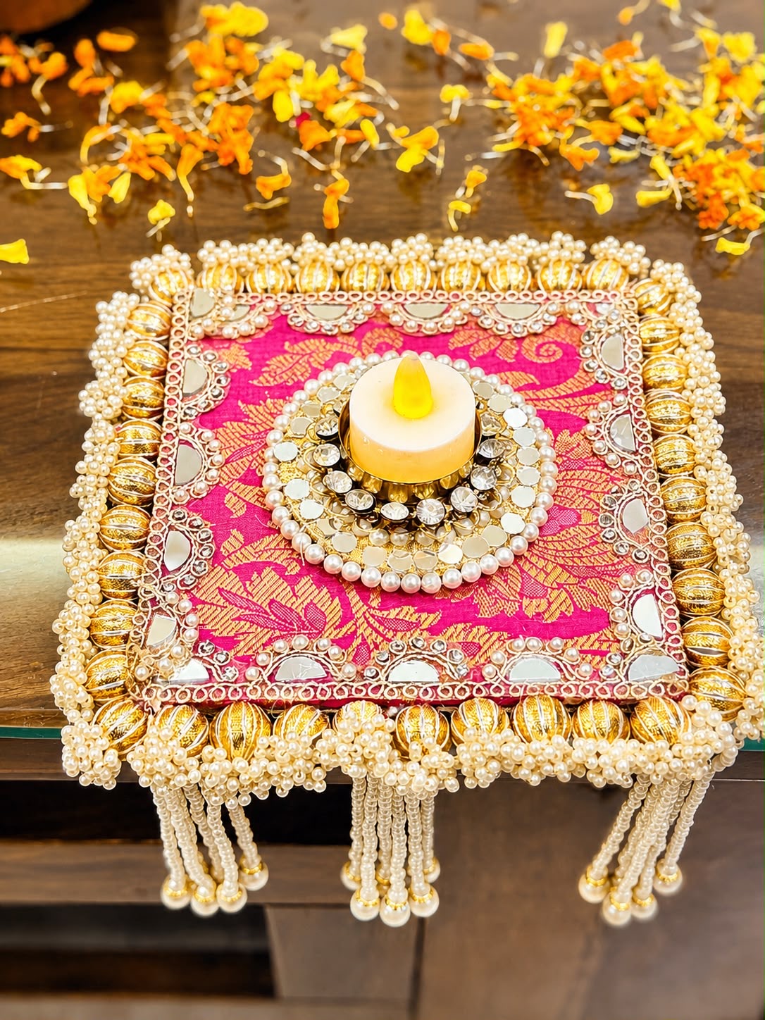 Exquisite Indian Rangoli with Mirror & Kardana Detailing