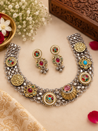 Fusion Dual Tone Necklace Set with Matching Earrings | Traditional Indian Statement Jewelry