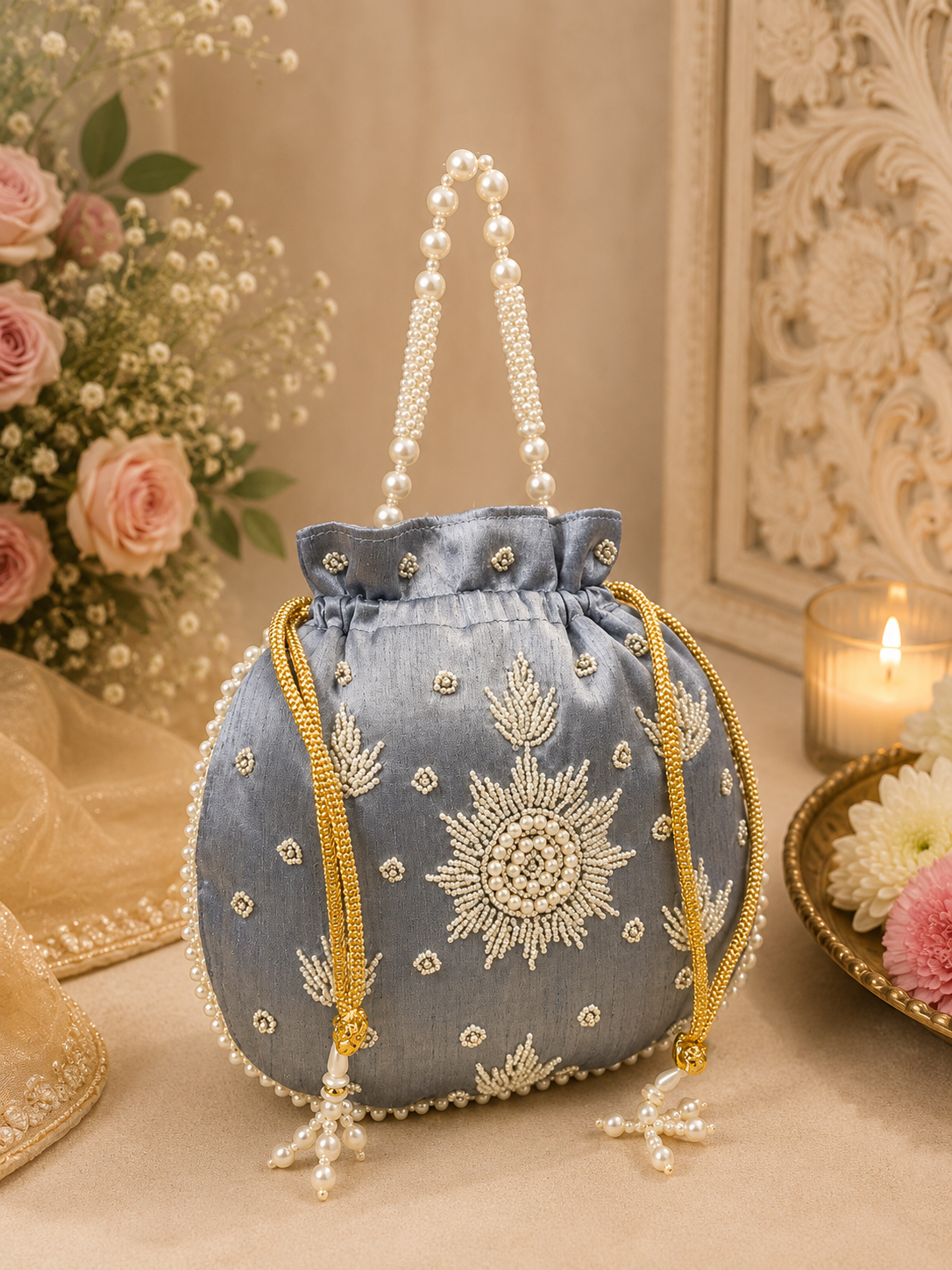 Embroidered Designer Potli Bag - Multiple Colors