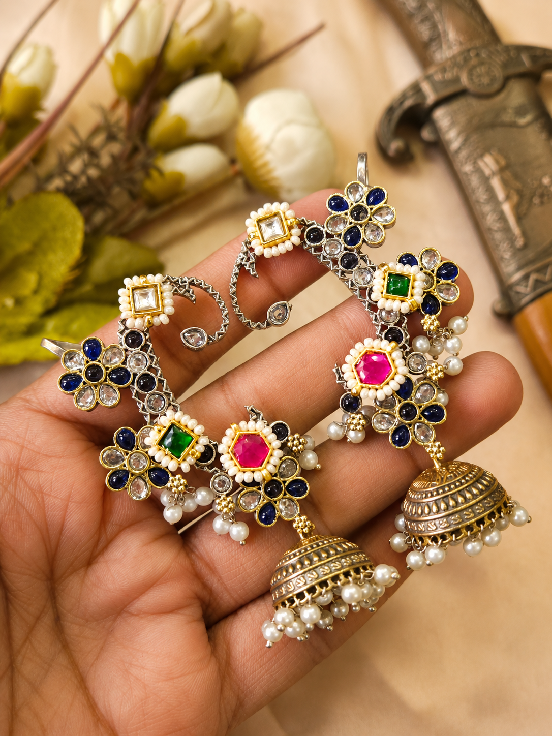Handmade Ghungroo Earrings with Kundan – Traditional Jhumka Statement Earrings (Multicolor Variants)