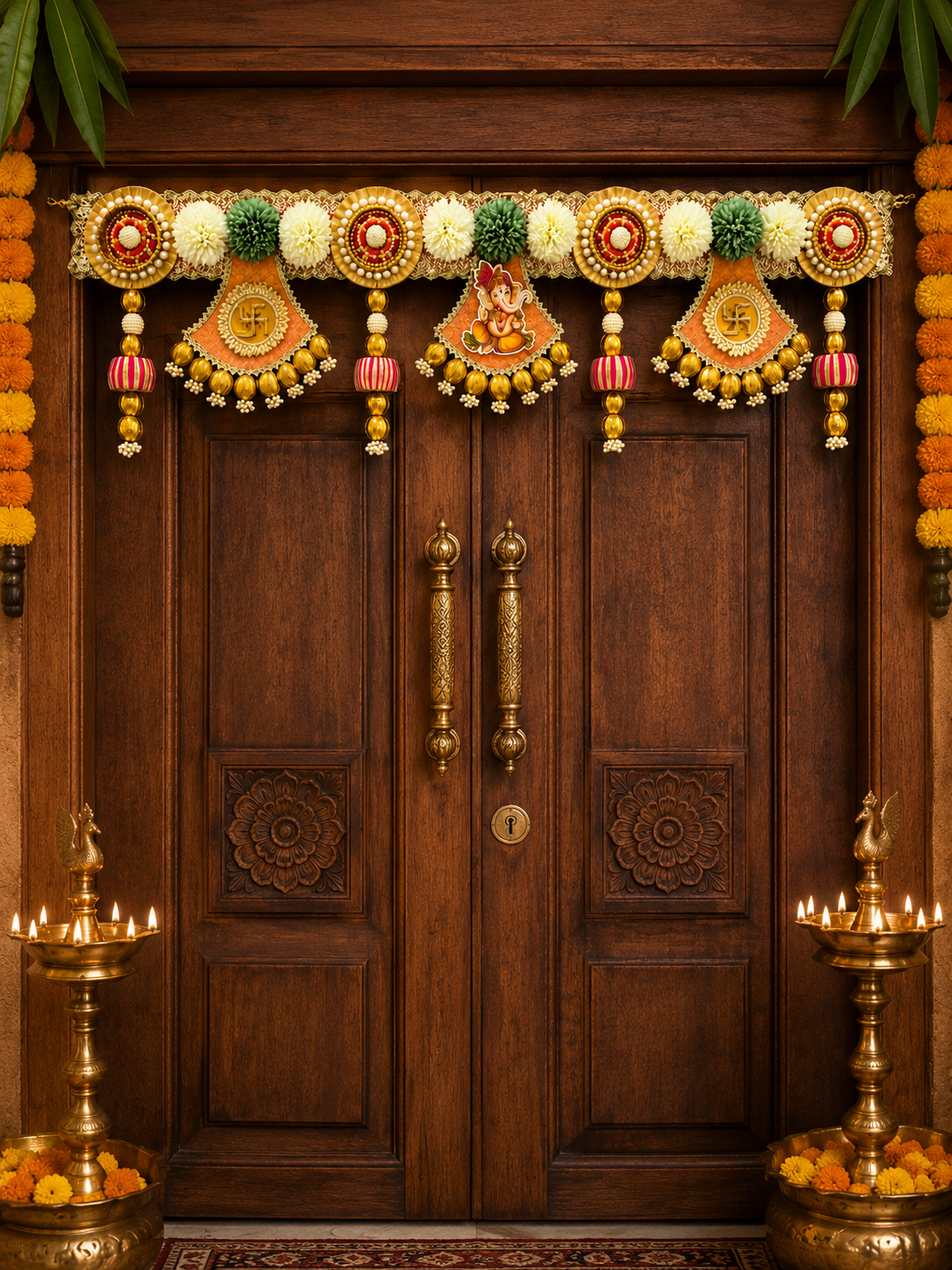 Heavy Ganesha Swastik Flower Toran