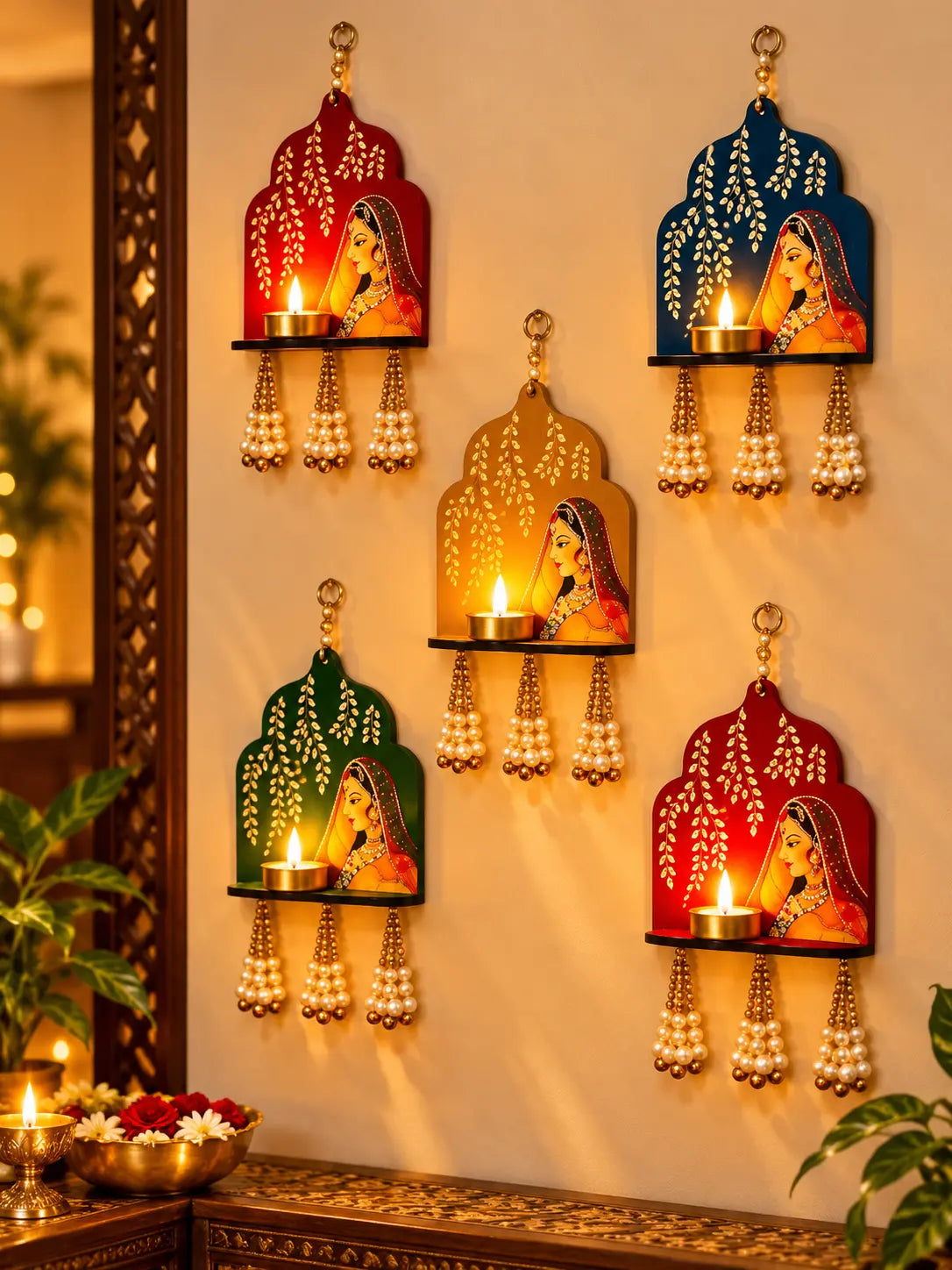Jharokha Wall Shelf T-Light Candle Holder Stands – Traditional Indian Wall Décor