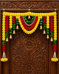 Handcrafted Marigold Pom-Pom Door Toran with Bells | Festive Door Hanging Decor