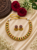 Green & Pink Traditional Necklace Set with Earrings