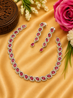 Cubic Zirconia Ruby Pink Necklace Set with Earrings