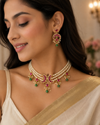 Premium Quality Pearl Choker Set with Earrings