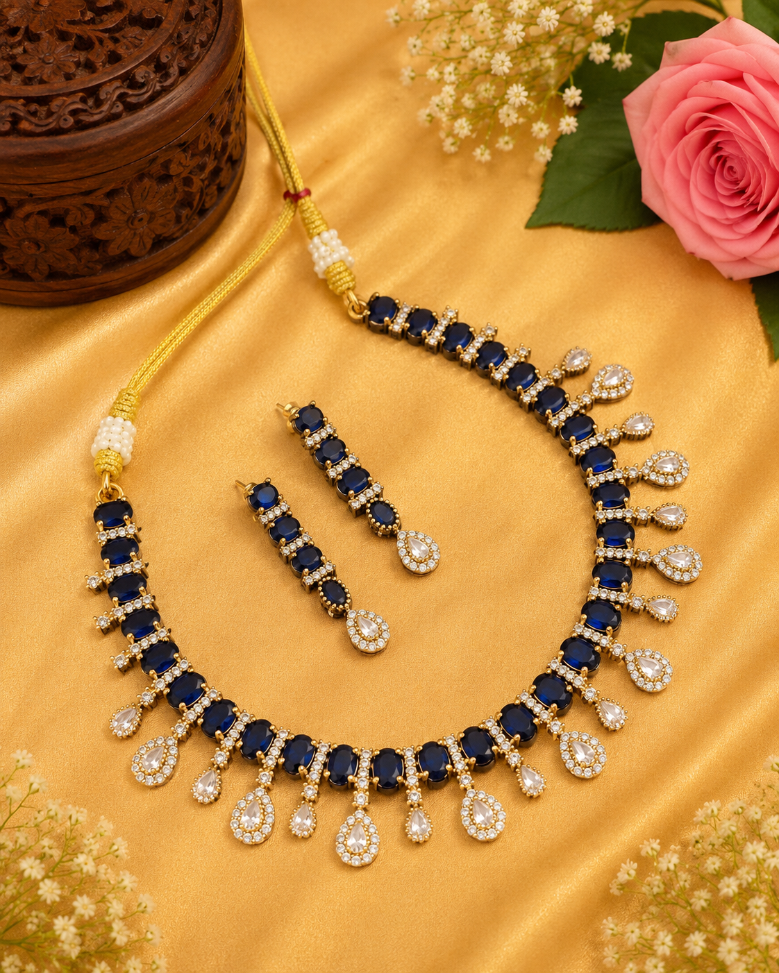 Premium Quality Blue AD Necklace Set with Earrings