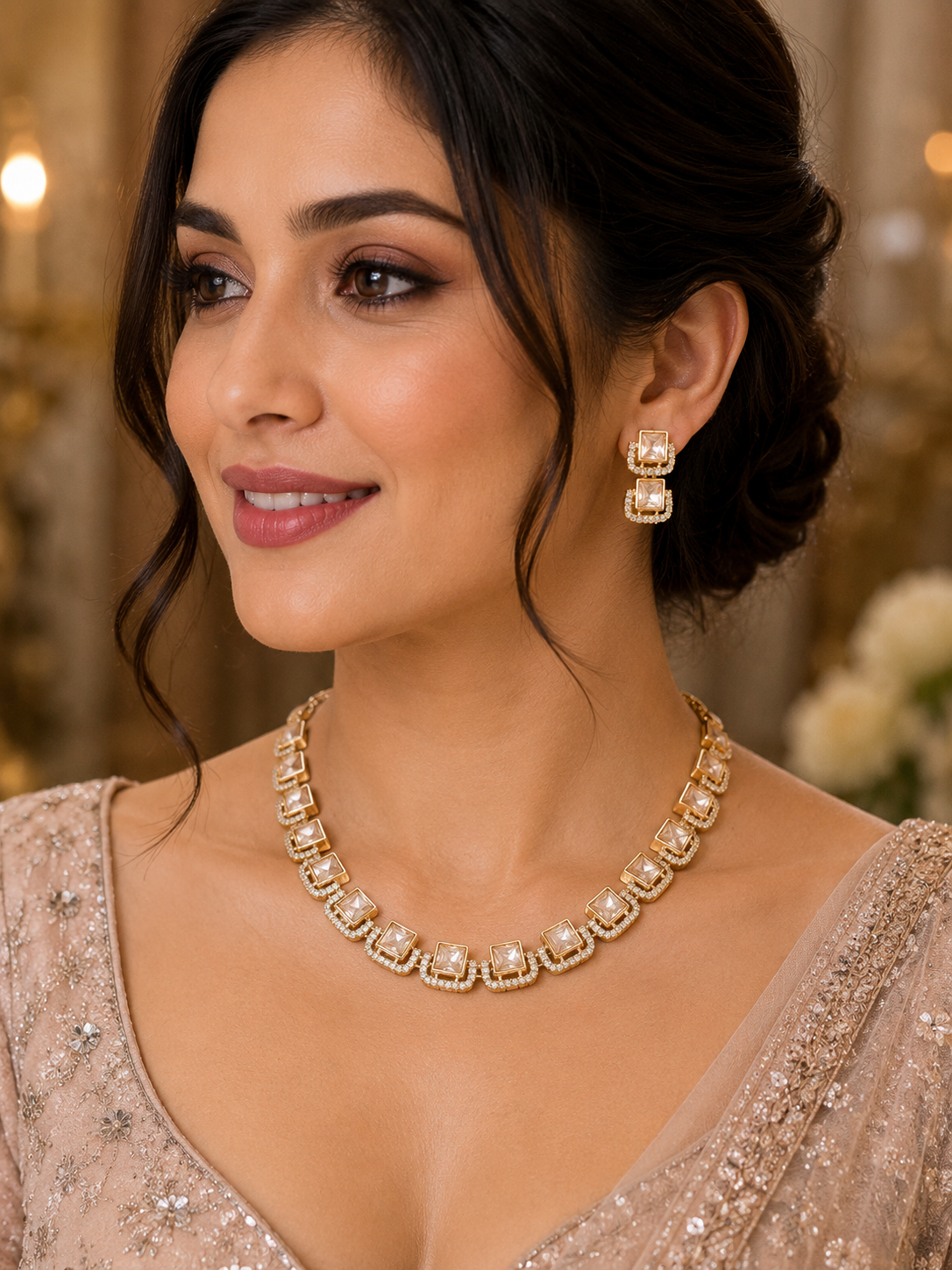 Premium Quality Clear AD Necklace Set with Earrings