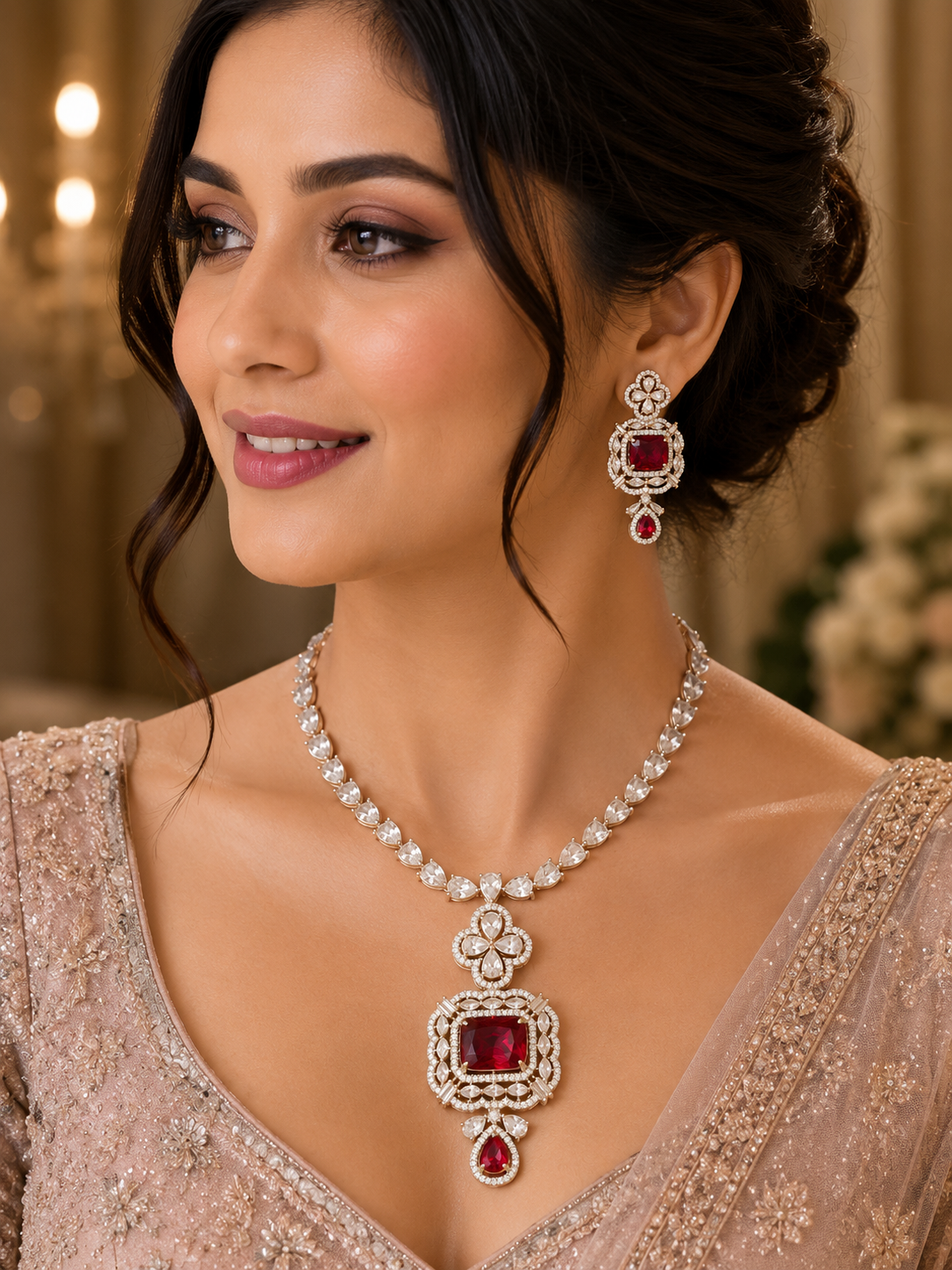 Premium Quality Clear AD Pendant Set with Earrings