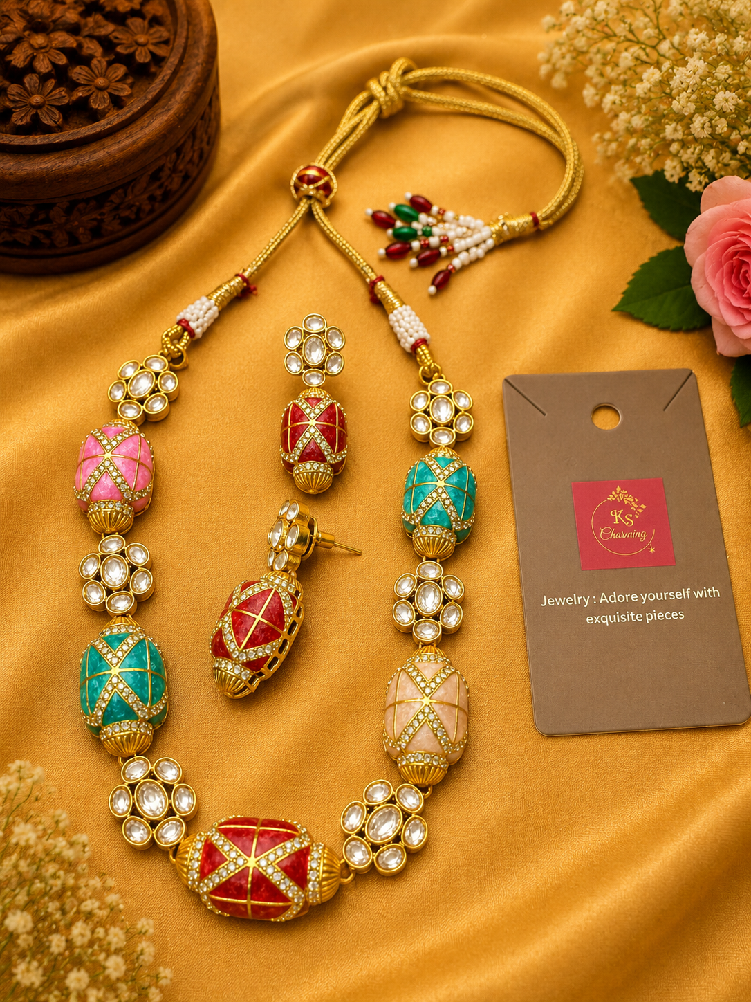 Premium Quality AD Set – Multicolor Stones Neckless Set