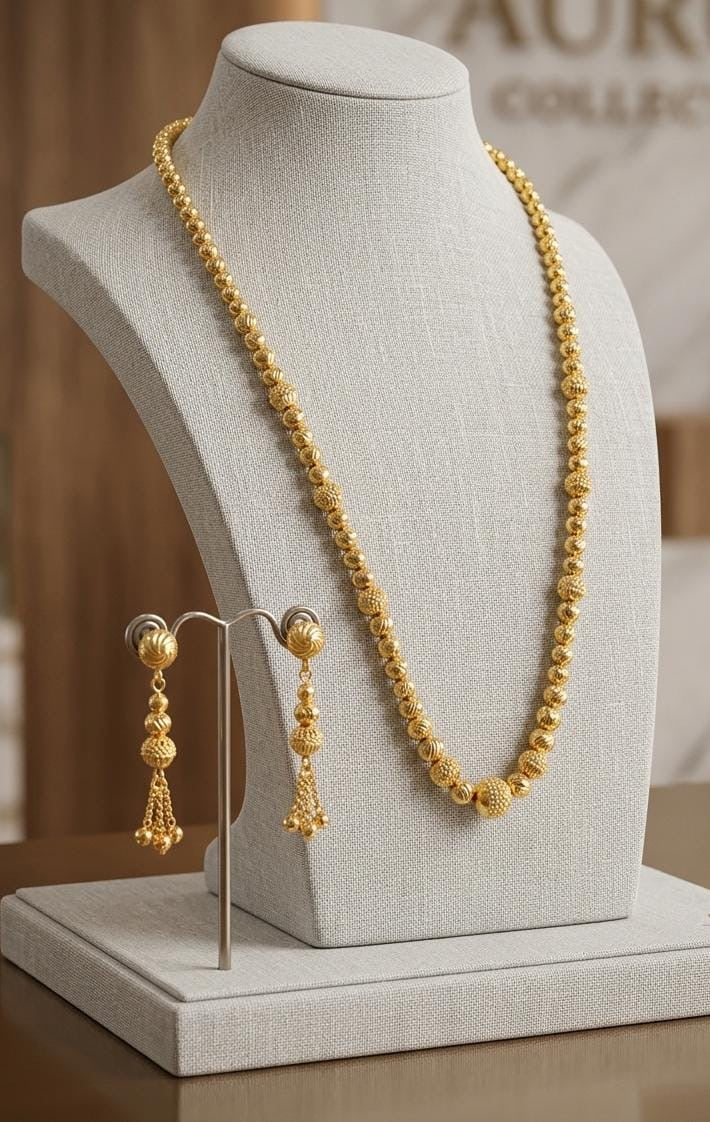 Microfinish Gold Mala with Earrings