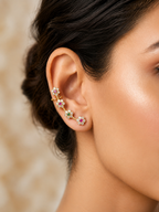Floral Ear Cuff with Multicolor Stones – Minimal Traditional Ear Climber