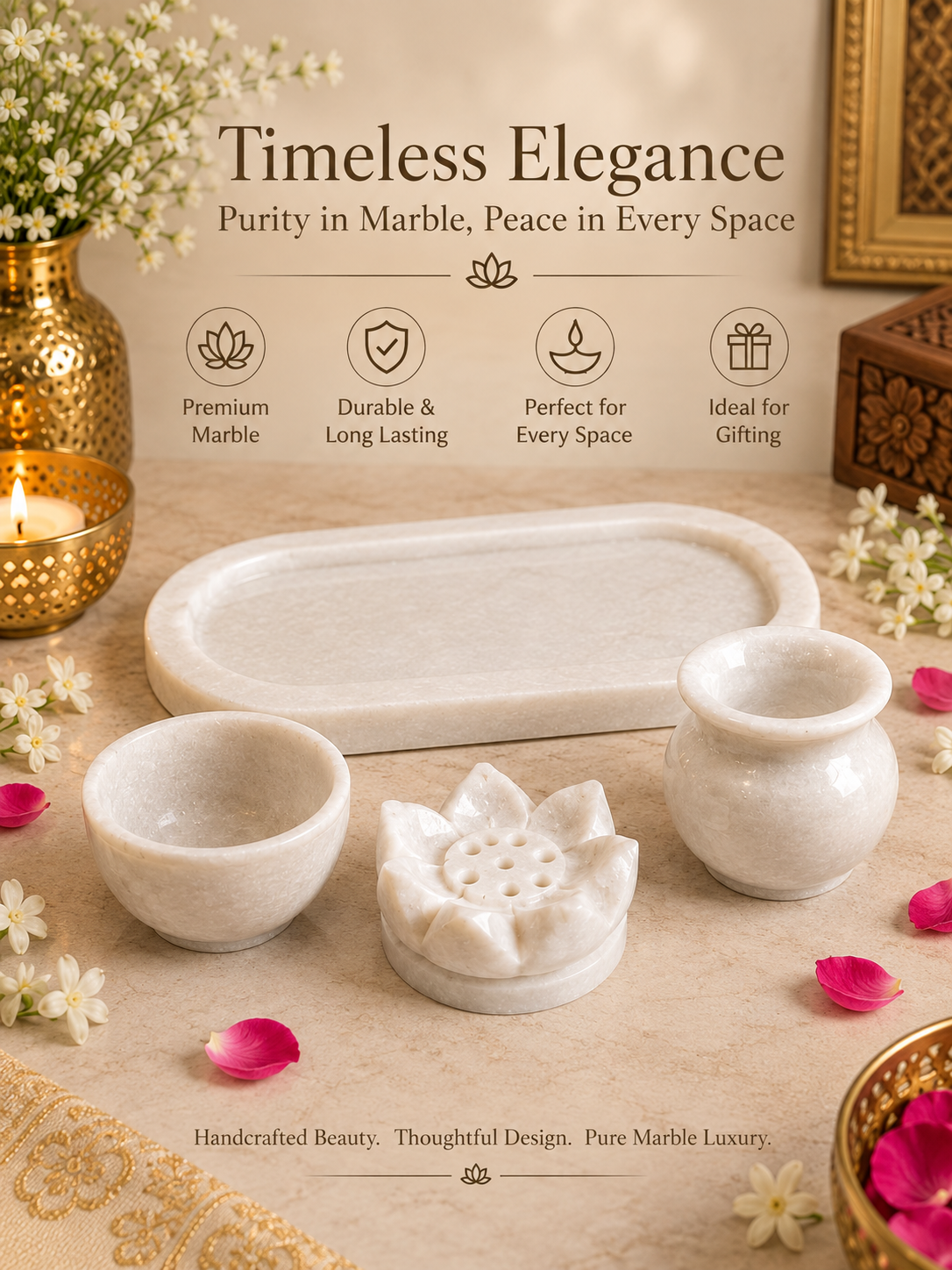 Premium Marble Pooja Tray Set