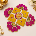 Handcrafted Pink & Yellow Gota Patti Rangoli – Premium Festive Floor & Table Décor