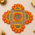 Handcrafted Pompom & Gota Patti Rangoli – Festive Decorative Floor