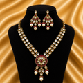 Royal Kundan Pendant Necklace Set with Earrings – Gold & Ruby Finish