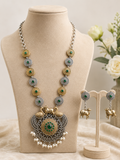 Traditional Dual Tone German Silver Stone Necklace Set - KS Charming