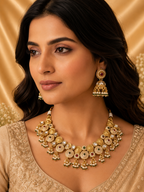 Rajwadi Heritage Gold Finish Necklace Set – Premium Traditional Elegance