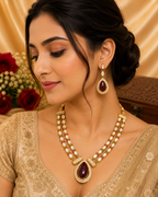 Royal Polki Doublet Dual Layer Necklace Set with Earrings – Premium Finish