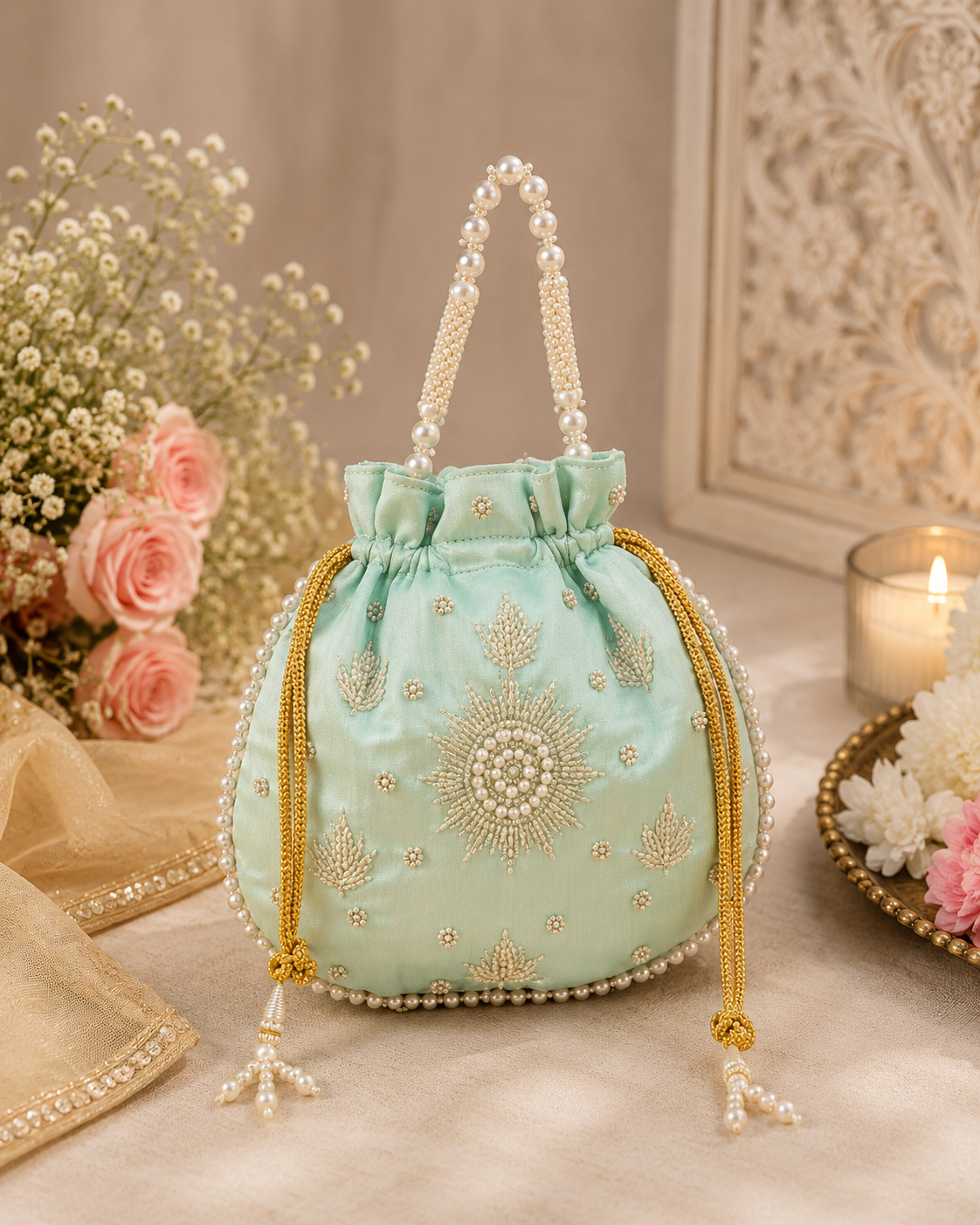 Embroidered Designer Potli Bag - Multiple Colors
