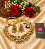 Trending Heritage Mint Green & Pink Necklace Set with Earrings