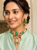 Trendy Choker Set with Earrings – Mint & Blue Stone Variants