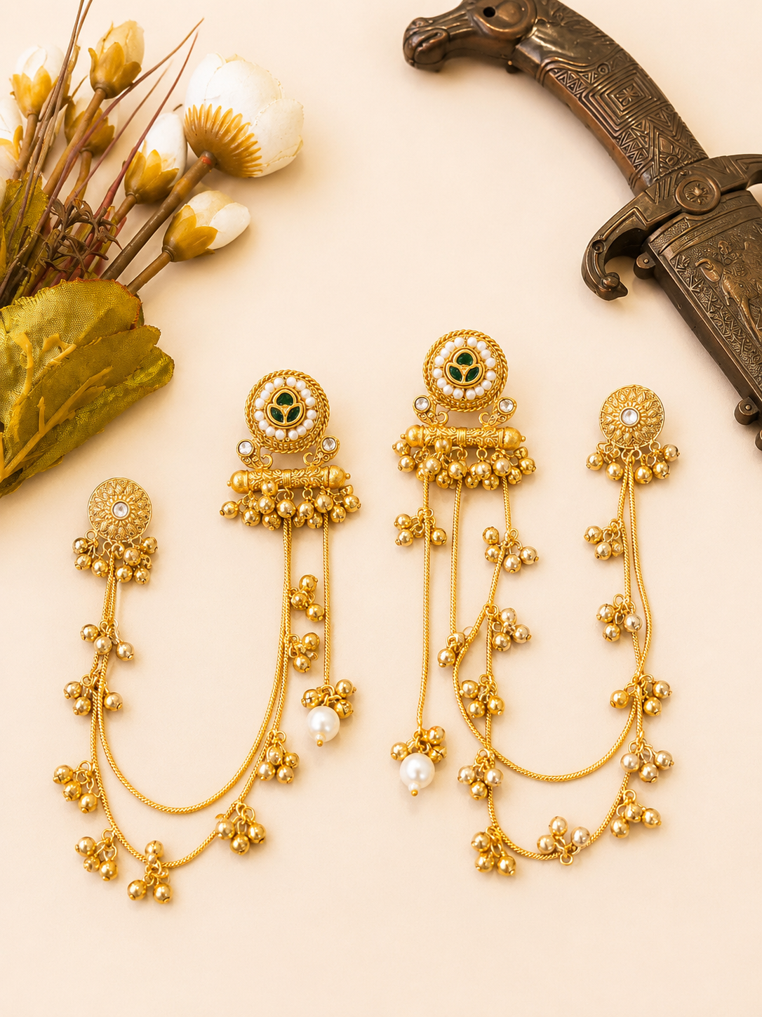 Multicolor Ear Cuff with Ghungroo Chains – Traditional Statement Earrings