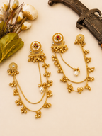 Multicolor Ear Cuff with Ghungroo Chains – Traditional Statement Earrings