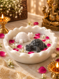 White Marble Turtle Bowl with Black & White Marble Turtle Set