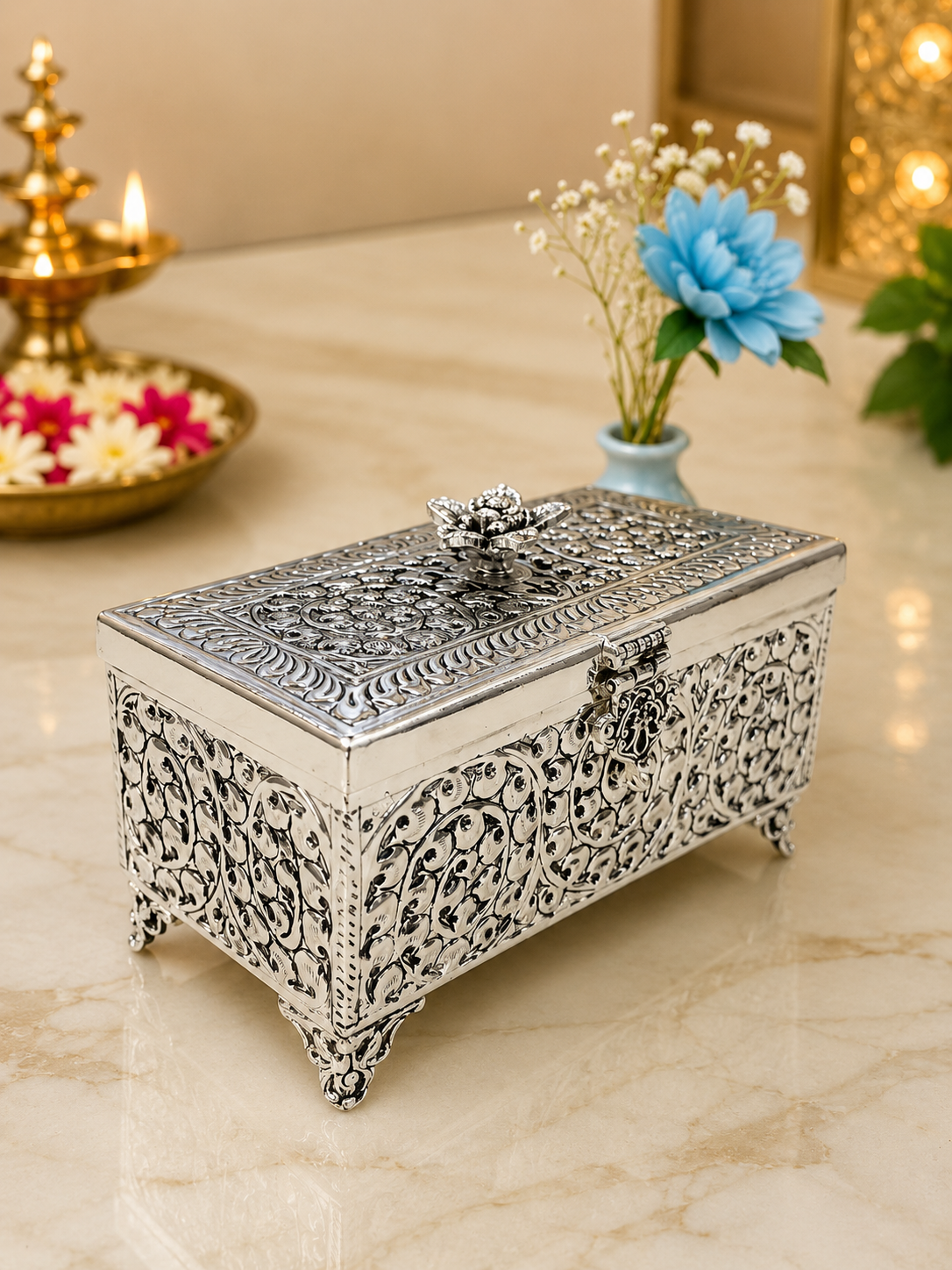German Silver Hand Engraved Multi-Usage Cash Box