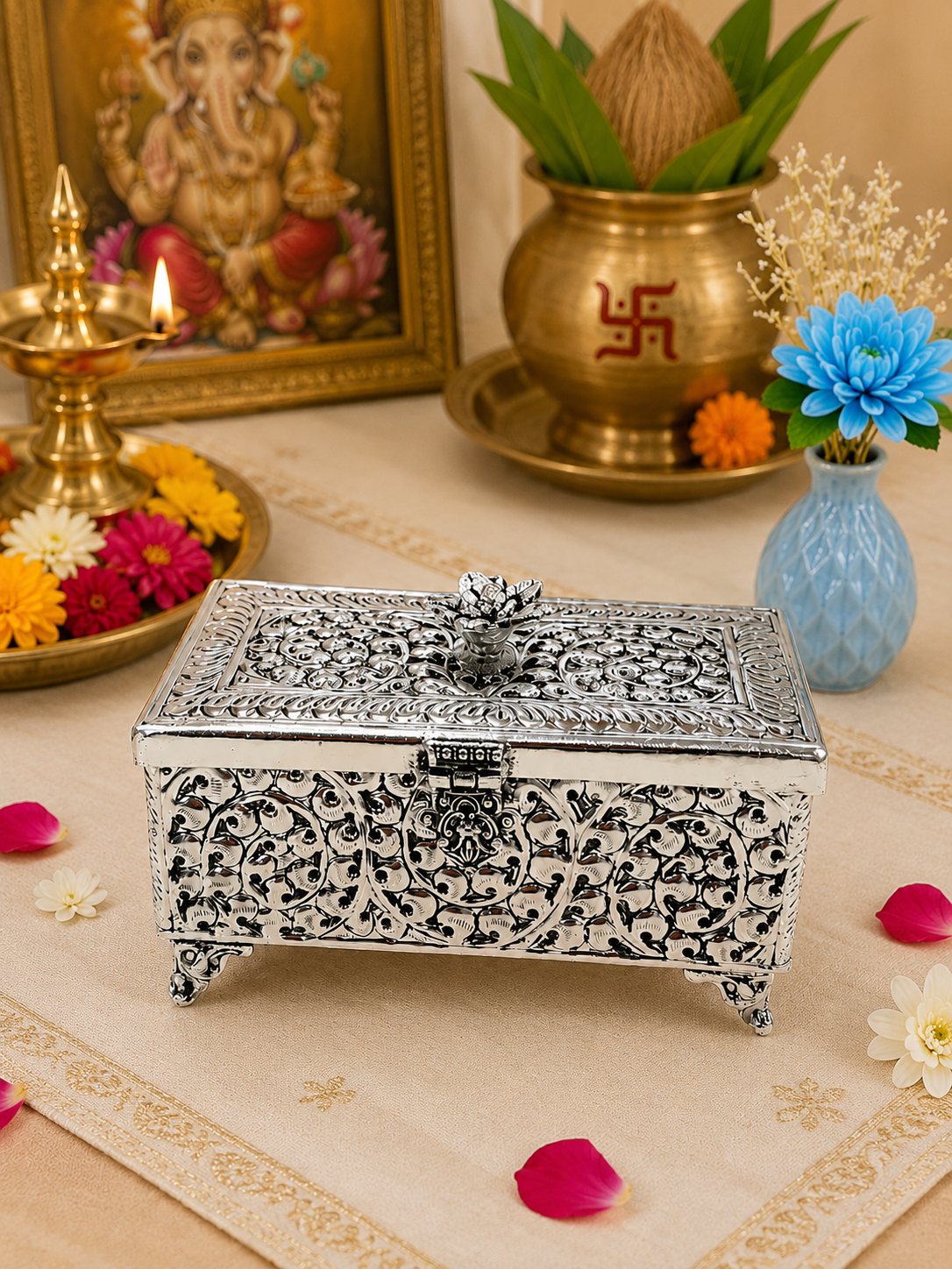 German Silver Hand Engraved Multi-Usage Cash Box