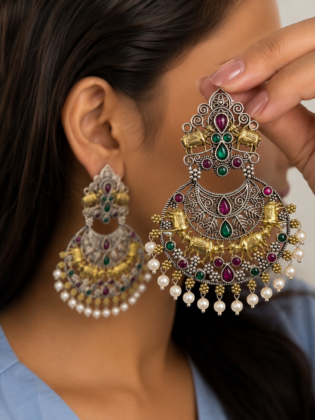 Premium Quality Dual Tone Chandbali Earrings