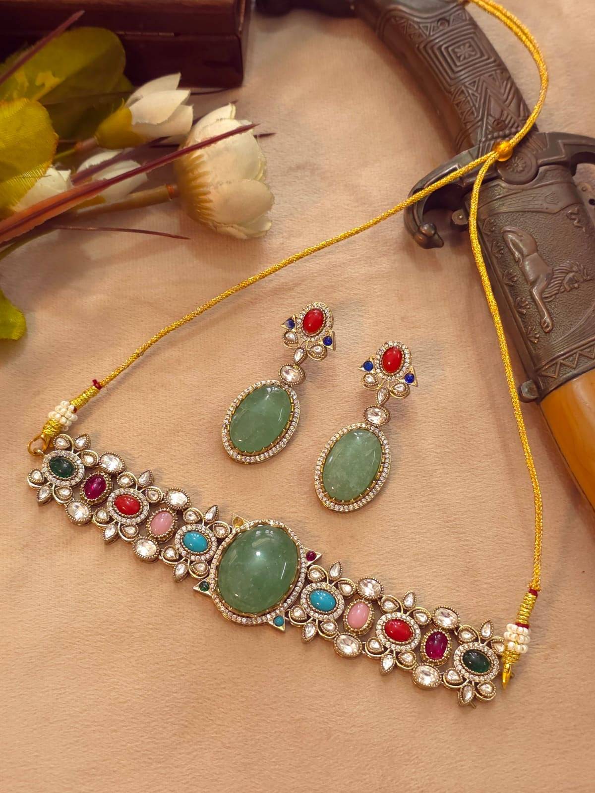 Russian Doublet Stone Polki Choker Set