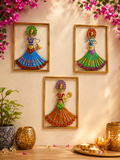 Handpainted Rajasthani Musical Lady Wall Art – Set of 3
