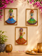 Handpainted Rajasthani Musical Lady Wall Art – Set of 3